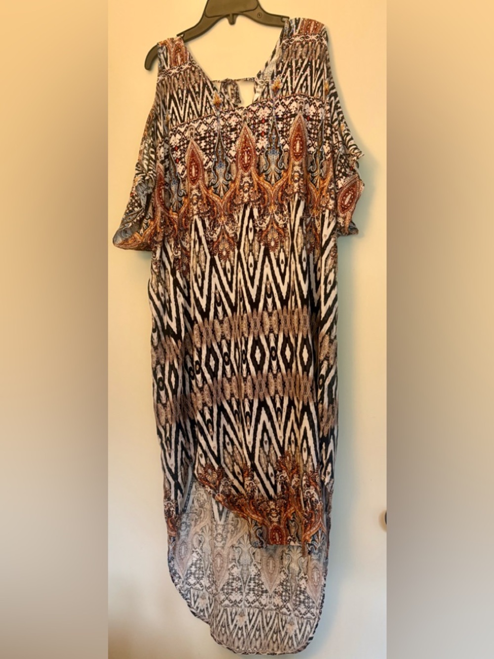 Women's Beautiful Flowy Bohemian Gold Paisley Accents Dress